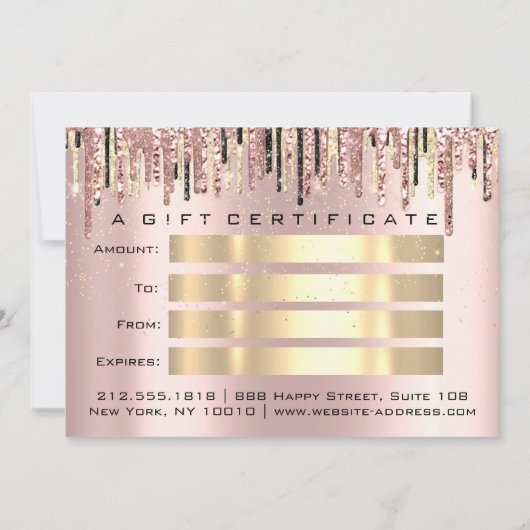 ギフト証明書美容師メイクアップラッシュ金ゴールドルクス 招待状 (裏面)