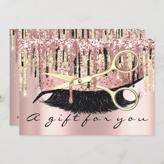 ギフト証明書美容師メイクアップラッシュ金ゴールドルクス 招待状 (正面/裏面)