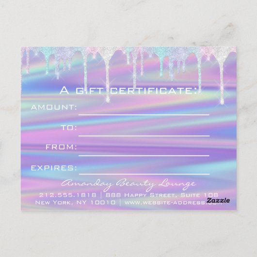 ギフト証明書自筆証書ユニコーンピンクパープル ポストカード (裏面)