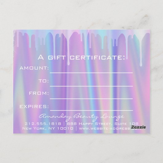 ギフト証明書自筆証液滴紫 ポストカード (裏面)