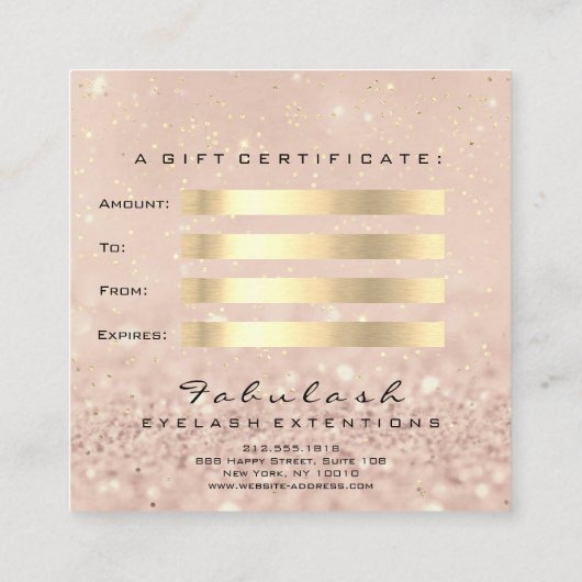ギフト証明書金ゴールドグリッターまぶしメイクアップアーティスト 割引カード (裏面)