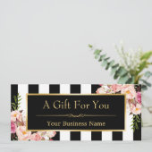 ギフト証明書金ゴールドフローラ白黒ストライプ文字 (スタンド正面)