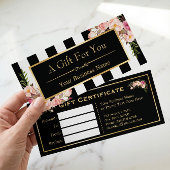 ギフト証明書金ゴールドフローラ白黒ストライプ文字