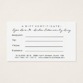 ギフト証明書金ゴールド白ラッシュ拡張機能メイクアップ (裏面)