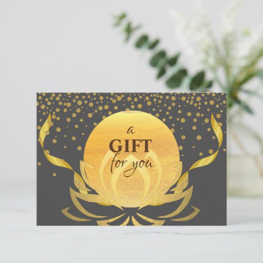 ギフト証明書金ゴールド蓮の花ヨガヒーリング (スタンド正面)