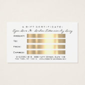 ギフト証明書金属金ゴールドラッシュホワイトメイクアップ (裏面)