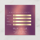 ギフト証明書銅の金ゴールドまばたきメイクアップ目 割引カード (裏面)