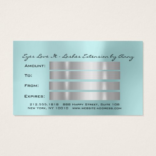 ギフト証明書青い水の金ゴールドまぶしメイクアップ (裏面)