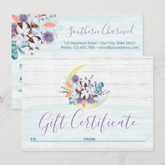 ギフト証明書 南部 フローラル コットン ムーンデザインカード 招待状 (正面/裏面)