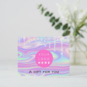 ギフト証書ホログラフユニコーンロゴピンクドリップ ポストカード (スタンド正面)