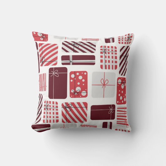 ギフト赤と白ボックスのシームレスなパターン クッション (正面)