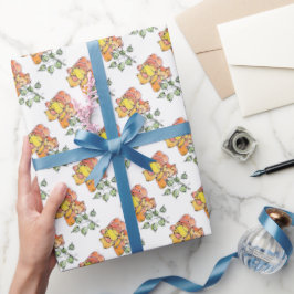 ギフト転がラップ- NGA水彩オレンジ色バラ ラッピングペーパー