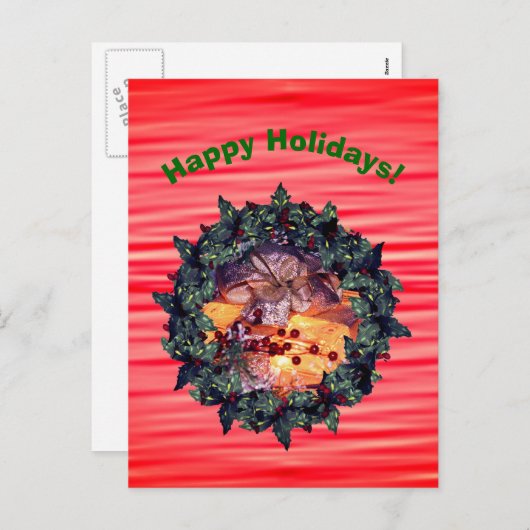 ギフト金ゴールドボウリースクリスマスホリデーハガキ シーズンポストカード (正面/裏面)