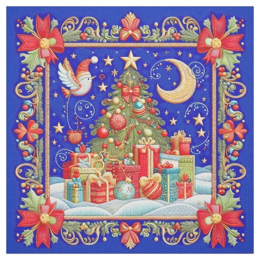 ギフト飾付きの刺繍クリスマスツリー ファブリック (見本)