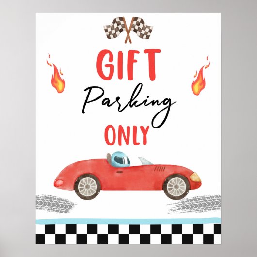 ギフト駐車場のみ赤いレースカーツーファスト誕生日 ポスター (正面)