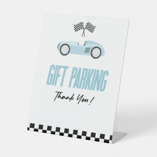 ギフト駐車場ブルーレースカーパーティーテーブル 台座サイン (正面)