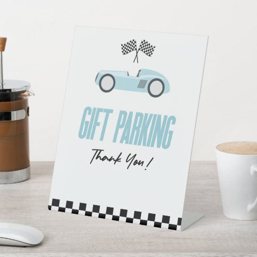 ギフト駐車場ブルーレースカーパーティーテーブル 台座サイン (インサイチュ)