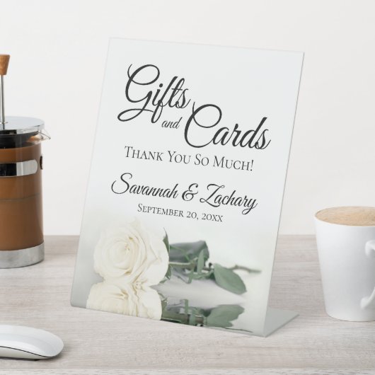 ギフト&カードアイボリーまたはホワイトローズありがとう 台座サイン (インサイチュ)