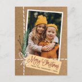 ギフト&ボウ素朴メリークリスマスホリデー写真 ポストカード (正面)