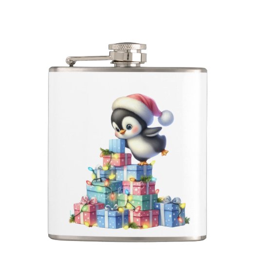 ギフト&ライトカード付きかわいいクリスマスペンギン フラスク (正面)