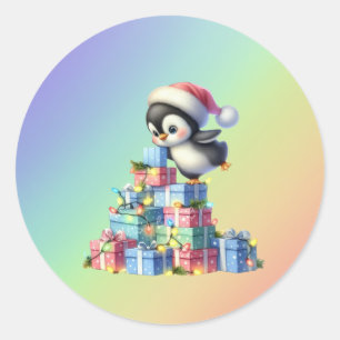ギフト&ライトカード付きかわいいクリスマスペンギン ラウンドシール