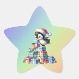 ギフト&ライトカード付きかわいいクリスマスペンギン 星シール