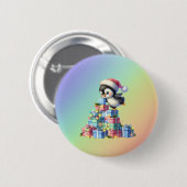 ギフト&ライトカード付きかわいいクリスマスペンギン 缶バッジ (正面&裏面)