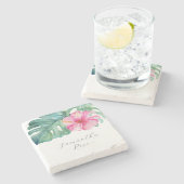 ギフト 女性用 パーソナライズ ピンク トロピカル フラワー ストーンコースター (横)
