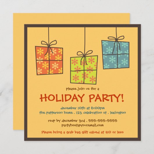 ギフファンキーツレトロホリデーグラブバッグパーティー 招待状 (正面/裏面)