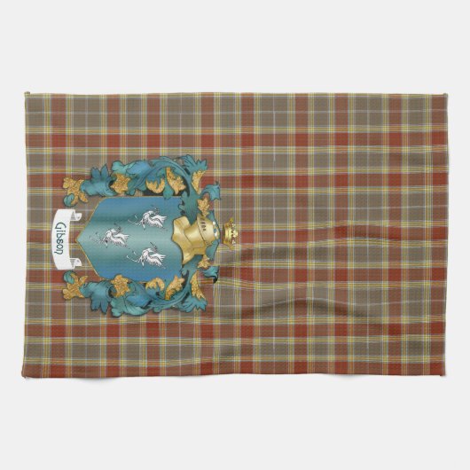 ギブソンコートオブアームズとタータンチェック キッチンタオル (横)
