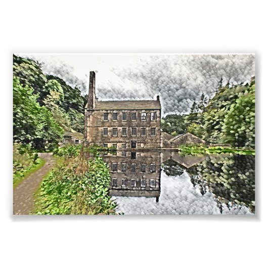 ギブソンミル、ハードキャスルクラグスの水彩画アート フォトプリント (正面)