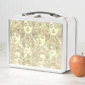 ギブソン女の子のビクトリアンパターンsepia金ゴールド茶色 メタルランチボックス (インサイチュ)