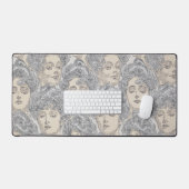 ギブソン女の子パタビクトリアンーン灰色の桃のヴィンテージ デスクマット (キーボード&マウス)