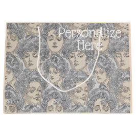 ギブソン女の子パタビクトリアンーン灰色の桃のヴィンテージ ラージペーパーバッグ