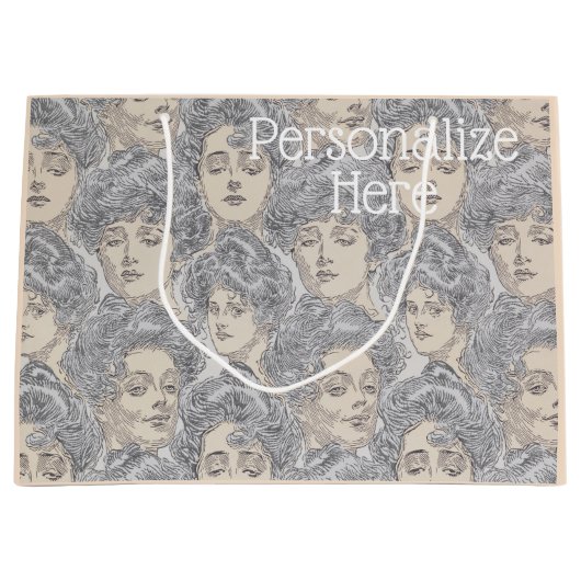 ギブソン女の子パタビクトリアンーン灰色の桃のヴィンテージ ラージペーパーバッグ (正面)