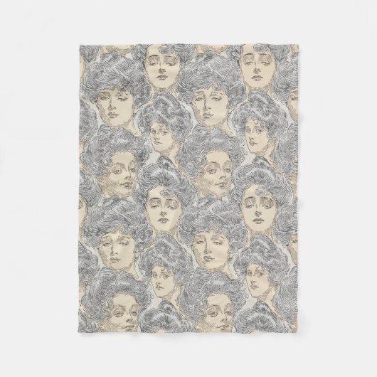 ギブソン女ビクトリアンの女のパターン灰色の桃 フリースブランケット (正面)