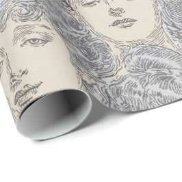 ギブソン女ビクトリアンの女の灰色の桃のパターン ラッピングペーパー