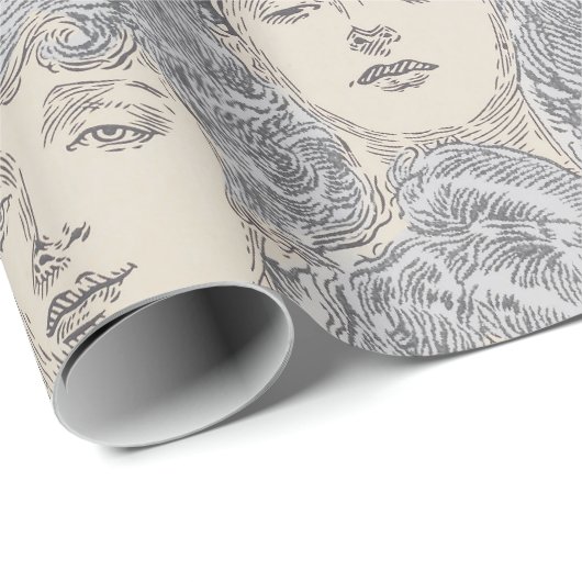 ギブソン女ビクトリアンの女の灰色の桃のパターン ラッピングペーパー (ロールコーナー)