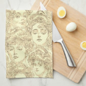 ギブソン女子金ゴールドクリームヴィンテージパタビクトリアンーン キッチンタオル (四つ折り)