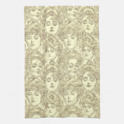 ギブソン女子金ゴールドクリームヴィンテージパタビクトリアンーン キッチンタオル (縦)