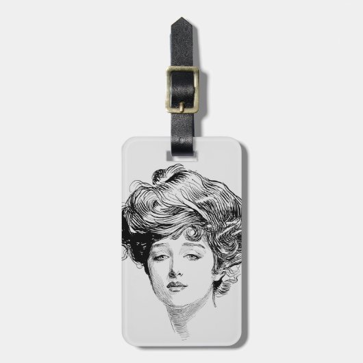 ギブソン・ガールのポートレート、1900年 ラゲッジタグ (正面縦)