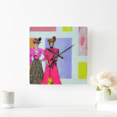 ギブソン・ガールズ・イン・モンドリアン・パターン スクエア壁時計 (ホーム)