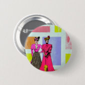 ギブソン・ガールズ・イン・モンドリアン・パターン 缶バッジ (正面&裏面)