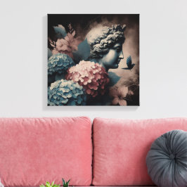 ギプサムクラシックの像とあじさいのシーン キャンバスプリント