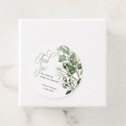 ギプソフィラとユーカリのウェディングシャワーの感謝メッセージ フェイバータグ (インサイチュ)