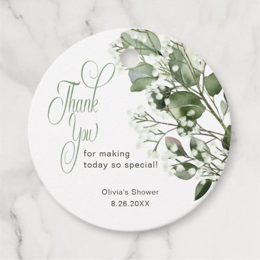 ギプソフィラとユーカリのウェディングシャワーの感謝メッセージ フェイバータグ (正面)