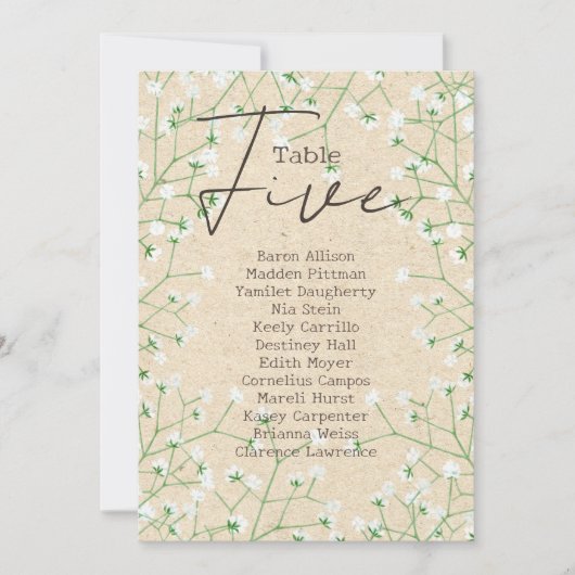 ギプソフィラ ウェディング テーブル ナンバー シーティング チャート 5 招待状 (正面)