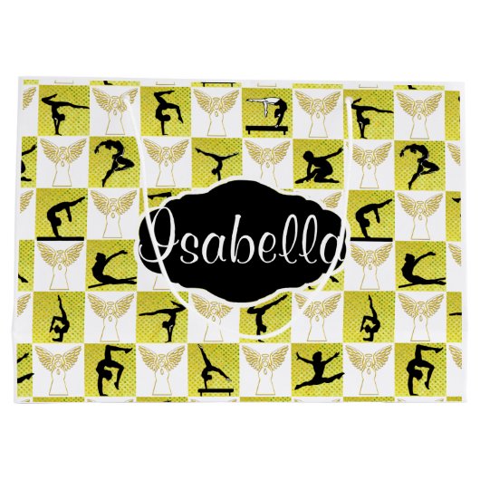 ギムナストパーソナライズされたクリスマスエンジェル抱き枕 ラージペーパーバッグ (裏面)