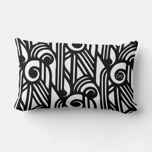ギャグのアールデコの腰神経の枕-黒の白 ランバークッション (裏面)