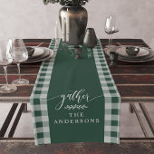 ギャザーグリーンバッファローチェック秋感謝祭 ショートテーブルランナー